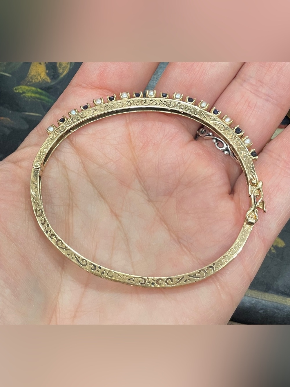 Vintage 14K Sapphire & Pearl Bracelet